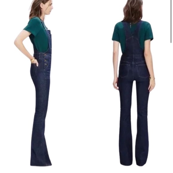 Madewell Flea Market Flare Denim Overall in Dark Washed indigo Style E3383 XS - Picture 2 of 8